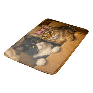 "Two Cats in a Cardboard Box – Cozy Bath Mat Badrumsmatta