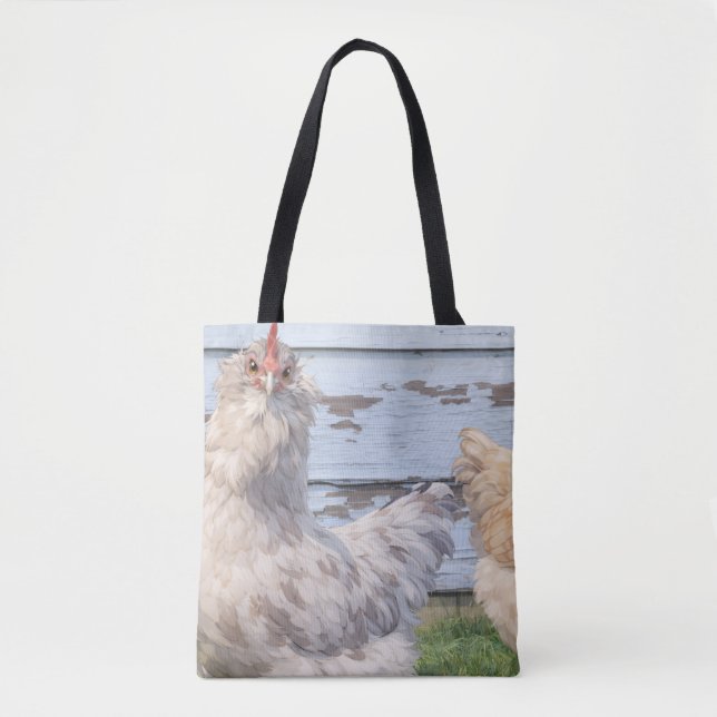 Two Chickens Cute Farm Tote Bag Tygkasse (Framsida)