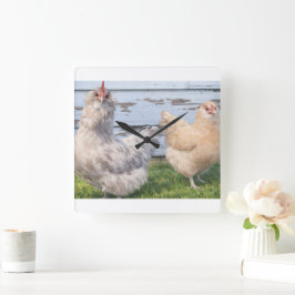 Two Chickens Farmhouse Kitchen Wall Clock Fyrkantig Klocka