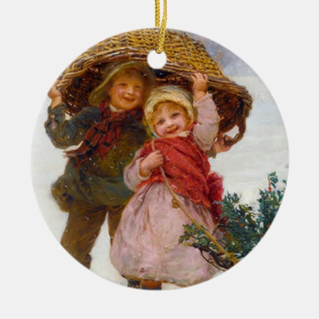 Two children in the snow by Frederick Morgan Julgransprydnad Keramik (Framsidan)