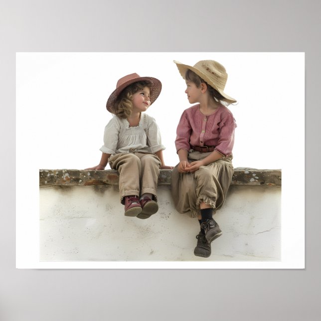Two Children Sitting on a Wall Poster (Framsidan)
