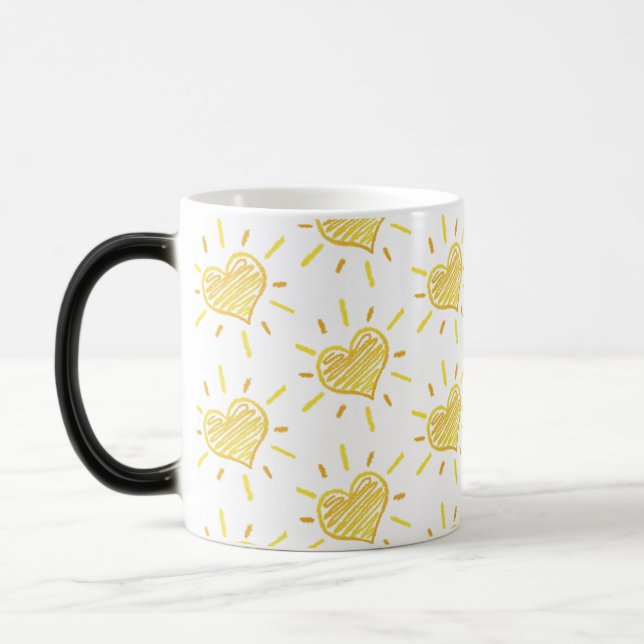Two-colour coffee mug with hearts design. magisk mugg (Vänster)