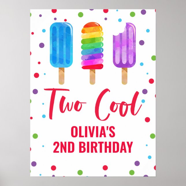 Two Cool 2-års födelsedag Rainbow Ice Pop Poster (Framsidan)