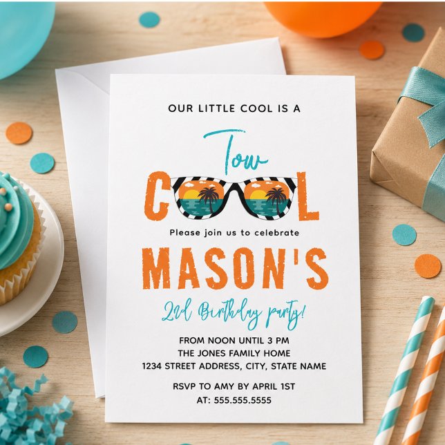 Two Cool Boy 2-årsfest Inbjudningar (Two Cool Boy 2nd Birthday Party Invitation)