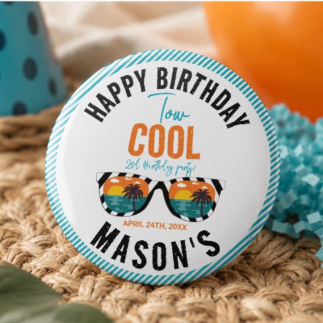 Two Cool Boy 2-årsfest Knapp (Two Cool Boy 2nd Birthday Party Button)