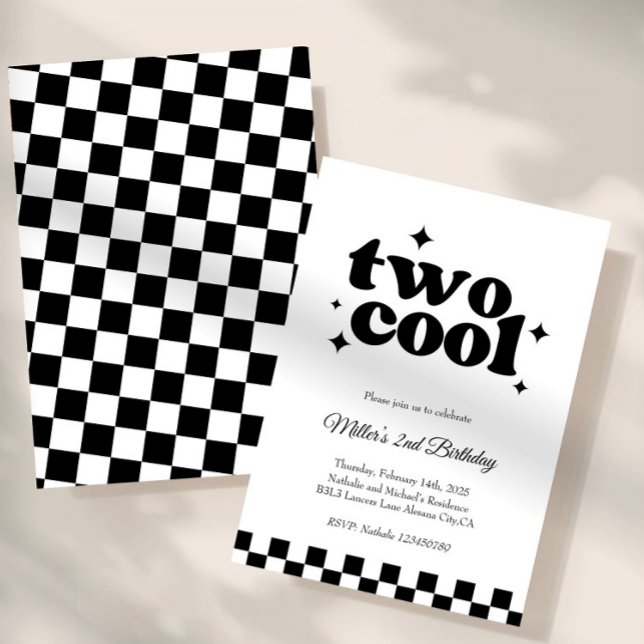 Two Cool, Dude! | Boys 2nd Retro Minimalist Party  Inbjudningar (boy 2nd birthday invitation, happy face birthday, groovy boys birthday, retro birthday invitation, b)