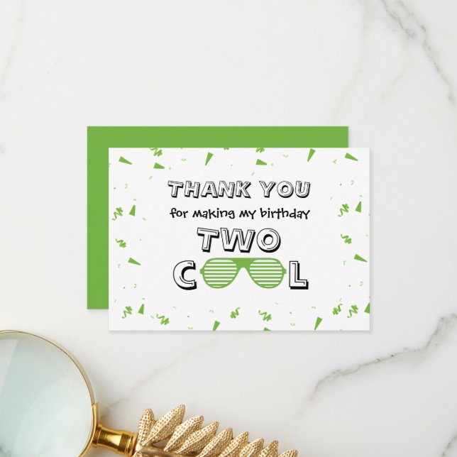 TWO Cool Solglasögon 2-års födelsedagsfest Pappers Tack Kort (Fram/Back In Situ)