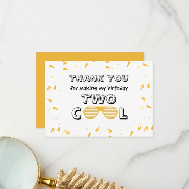 TWO Cool Solglasögon 2-års födelsedagsfest Tack Kort (Fram/Back In Situ)
