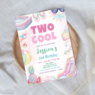 Two Cool - Summer Girl 2nd Birthday Party Inbjudningar
