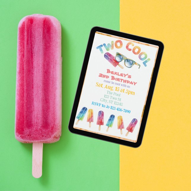 TWO Cool, Watercolor Popsicle 2nd Birthday Inbjudningar (Skapare uppladdad)