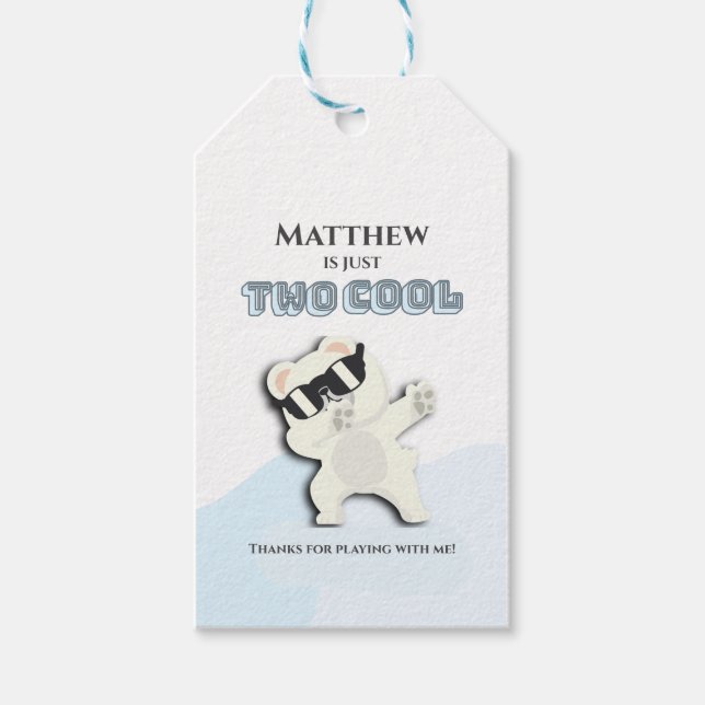 Two Cool Winter Polar Bear dabbing 2nd bday Presentetikett (Framsidan)