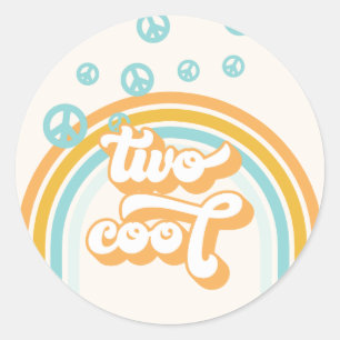 TWO Coola Retro Boy 2ND Birthday Runt Klistermärke