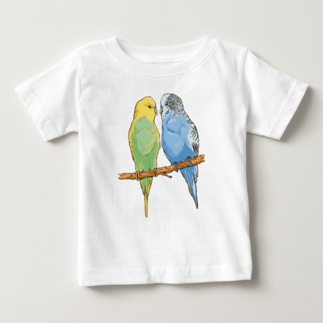 Two cute blue and green Budgies T Shirt (Framsida)
