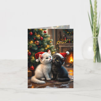 Two cute Christmas kittens with Santa hats Helgkort