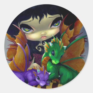 "Two Cute Dragonlings"-märke Runt Klistermärke