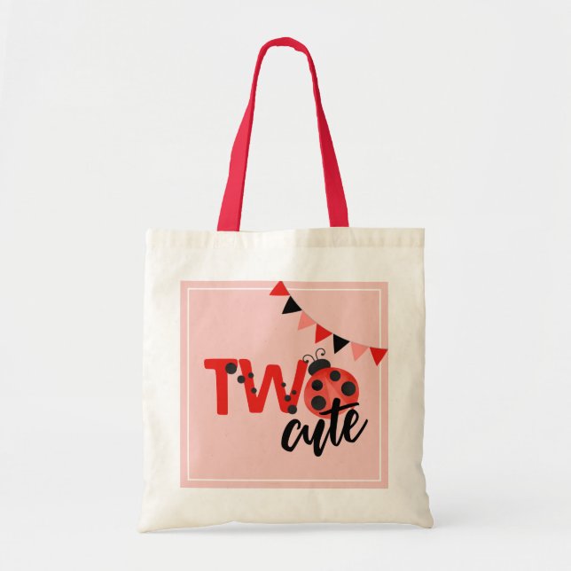 "Two Cute" Ladybug 2nd Birthday Tote Bag Tygkasse (Framsidan)