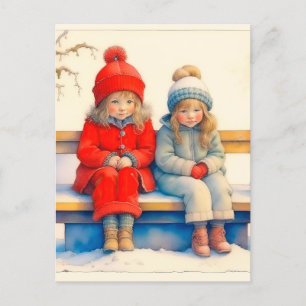 Two Cute Little Children Chritmas Vykort