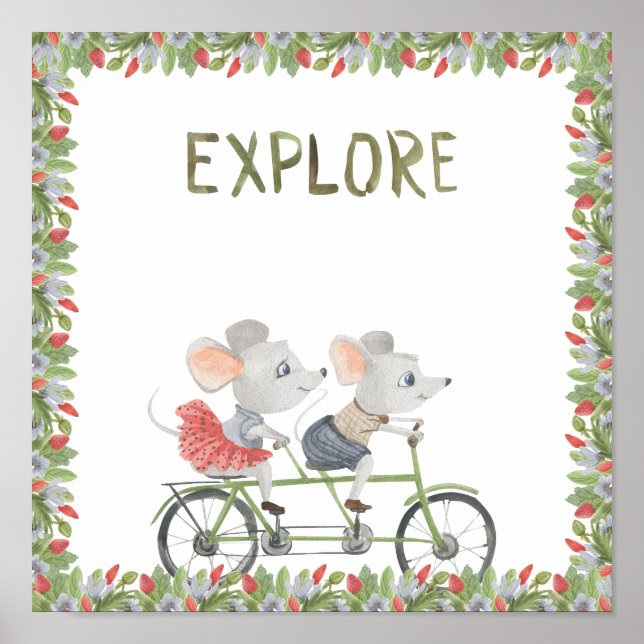 Two Cute Mice On A Bike Explore Text Poster (Framsidan)