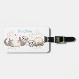 Two Cute Playful Ferrets Love Luggage Tag Bagagebricka