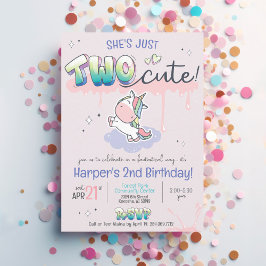 TWO Cute Unicorn Rainbow Rosa Girl 2 Birth Day Inbjudningar