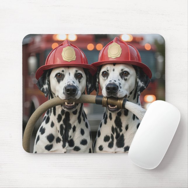 Two Dalmatian Dogs Holding a Fireman Hose Musmatta (Med mus)