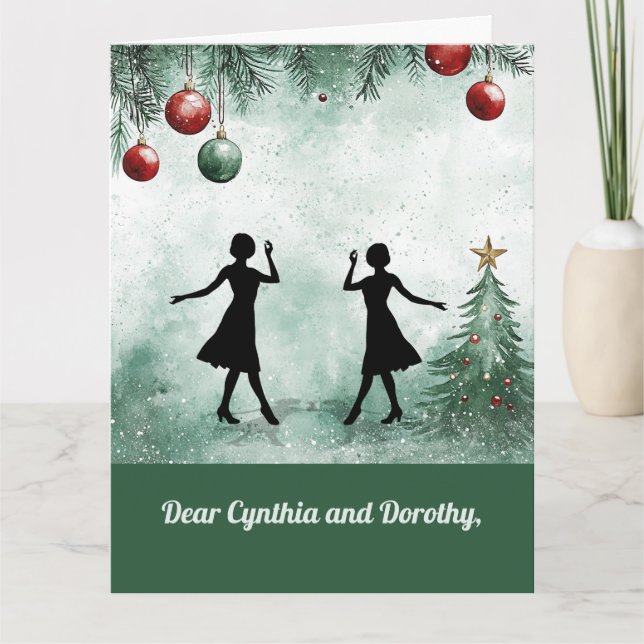 Two Dance Teachers Twirling Thankful Christmas Kort (Framsida)