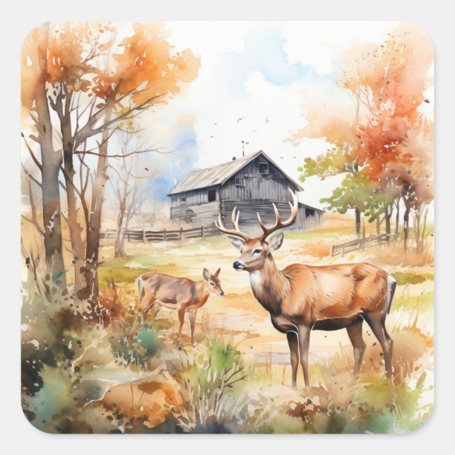 Two Deer Fyrkantigt Klistermärke (Framsida)