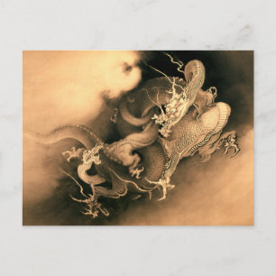 Two Dragons in Clouds (1885) av Kanō Hōgai Vykort