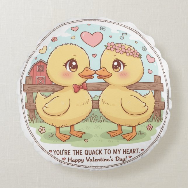 two ducks and love , you are the quack of my heart rund kudde (Framsidan)