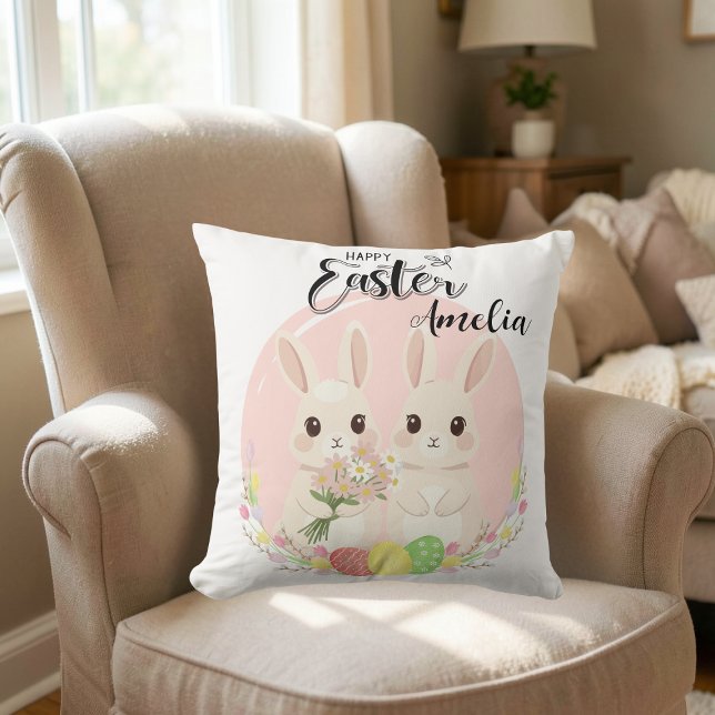 Two Easter Bunnies Personalized Throw Pillow Kudde (Skapare uppladdad)