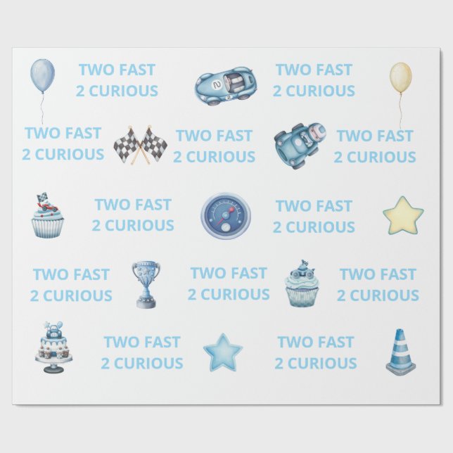 Two Fast 2 Curious Race Car Wrapping Paper Presentpapper (Platt)