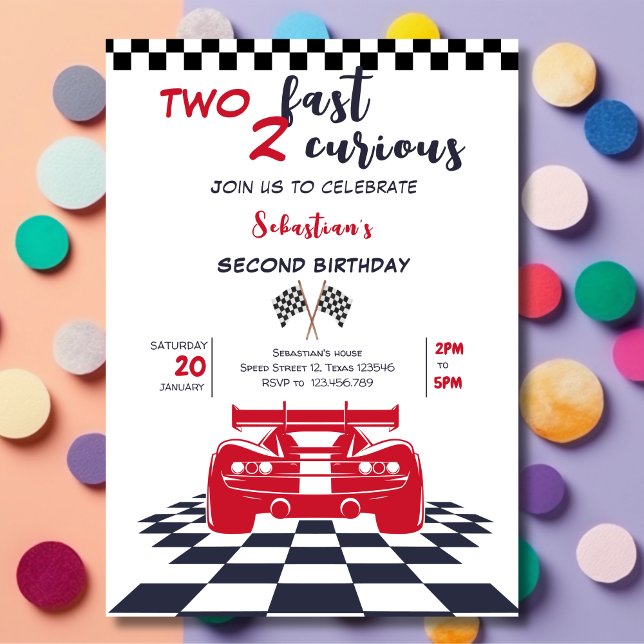 Two fast 2 curious second kids birthday inbjudningar (Skapare uppladdad)
