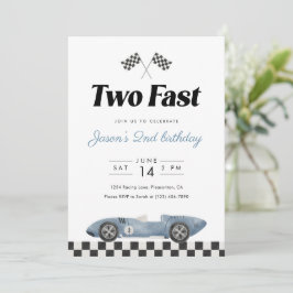 Two Fast 2nd Birthday Vintage Race Car Watercolor  Inbjudningar
