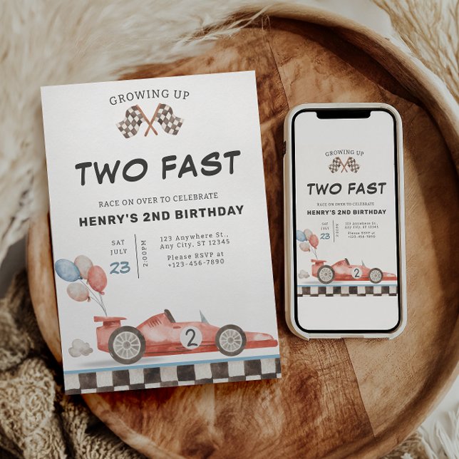 Two Fast Födelsedagsinbjudan Racingbil 2:a Inbjudningar (Skapare uppladdad)