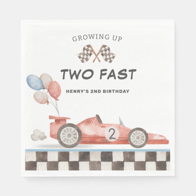 Two Fast Födelsedagsracingbil 2:a varvet ner Pappersservett (Framsidan)