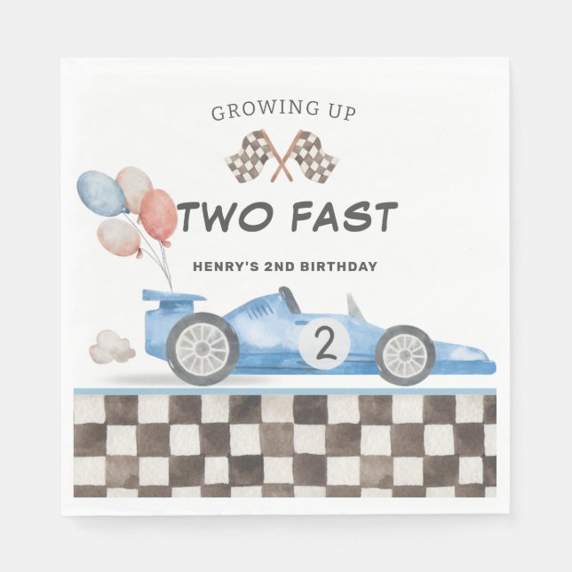 Two Fast Födelsedagsracingbil 2:a varvet ner Pappersservett (Framsidan)