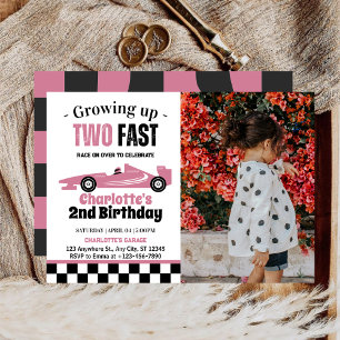 Two Fast Girl 2-års födelsedagsfest Foto Inbjudningar