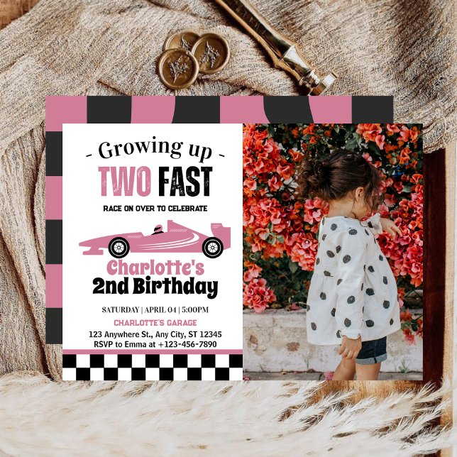 Two Fast Girl 2-års födelsedagsfest Foto Inbjudningar (Skapare uppladdad)