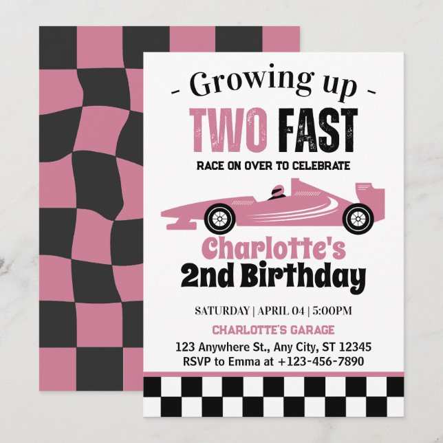 Two Fast Girl 2-årsfest Inbjudningar (Fram/baksida)