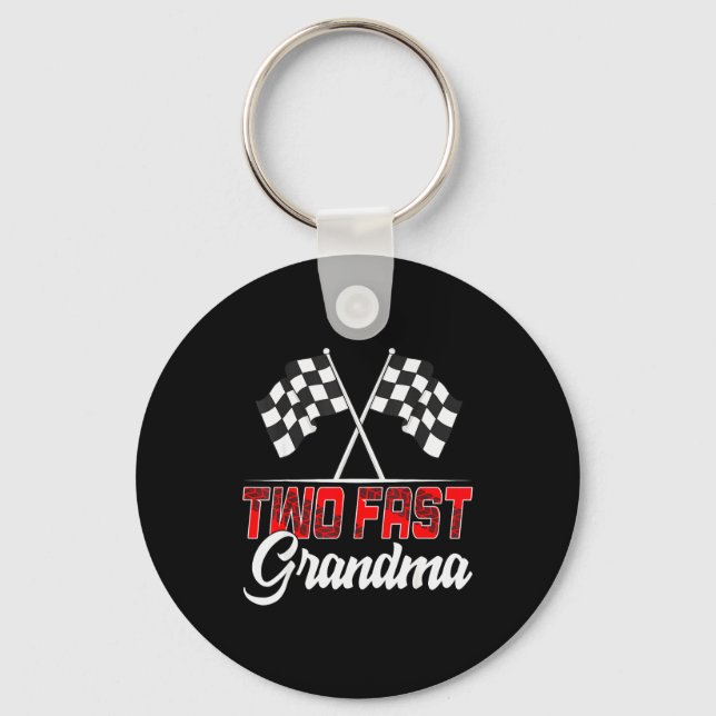 Two Fast Grandma Second Birthday Racing Car Family Nyckelring (Framsida)