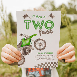 Two Fast Green Dirt Bike Invitation Inbjudningar