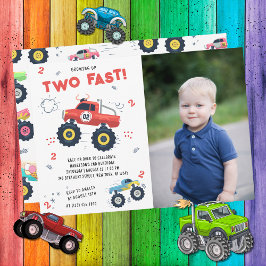 Two Fast Monster Truck 2-års födelsedagsfoto Inbjudningar