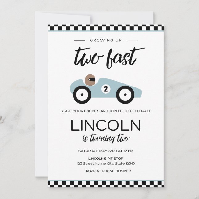 Two Fast Race Car Birthday Invitation Inbjudningar (Framsida)