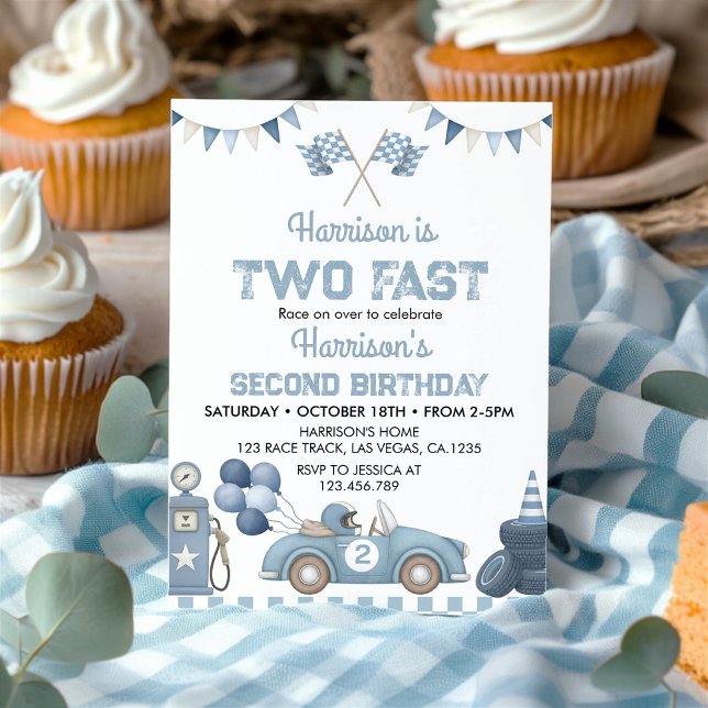 Two Fast Race Car Blue Boy Birthday Party Inbjudningar (Skapare uppladdad)