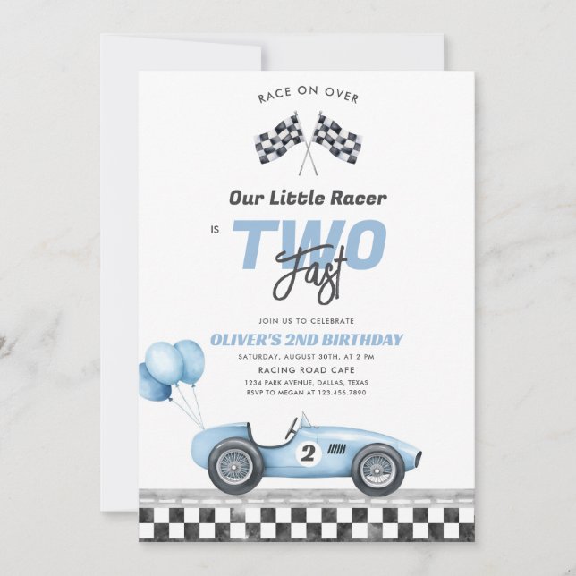 Two Fast Race Car Boy 2nd Birthday Invitation Inbjudningar (Framsida)