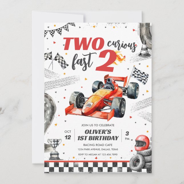 Two Fast Race Car Boy 2nd Birthday Invitation Inbjudningar (Framsida)