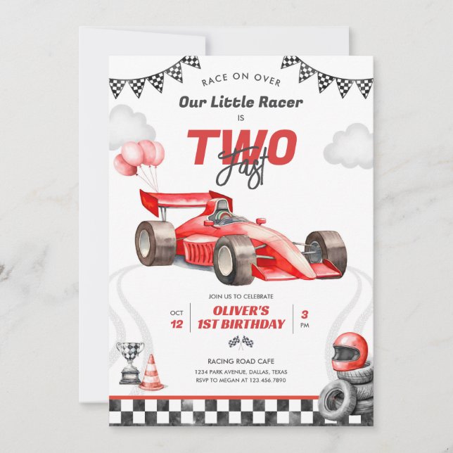 Two Fast Race Car Boy 2nd Birthday Invitation Inbjudningar (Framsida)