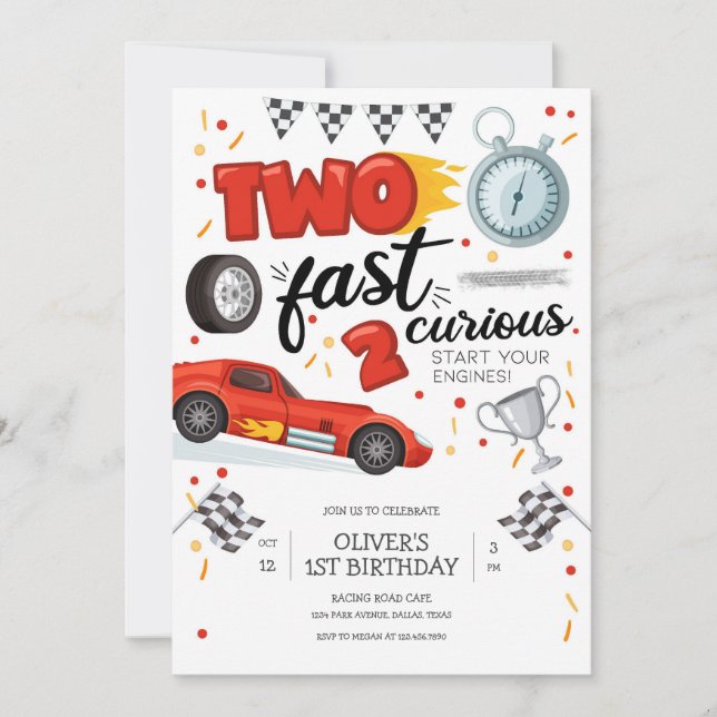 Two Fast Race Car Boy 2nd Birthday Invitation Inbjudningar (Framsida)