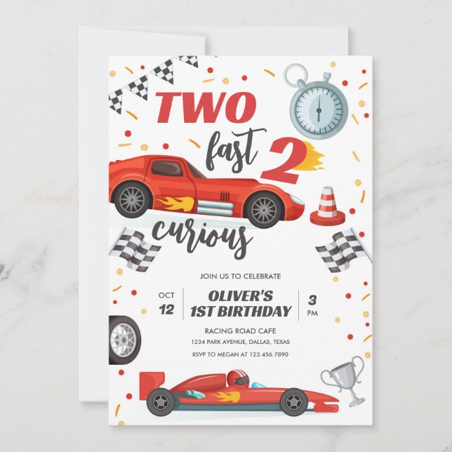 Two Fast Race Car Boy 2nd Birthday Invitation Inbjudningar (Framsida)