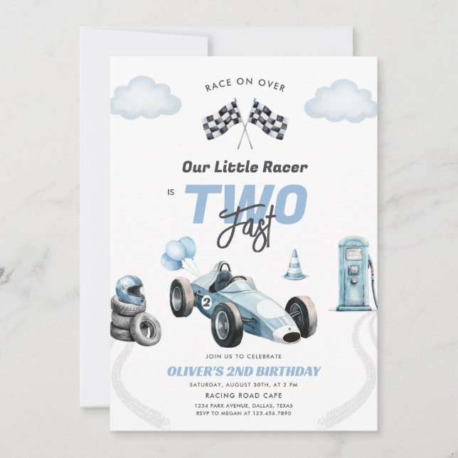 Two Fast Race Car Boy 2nd Birthday Invitation Inbjudningar (Framsida)
